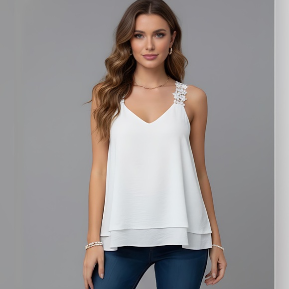 White Guipure Lace Panel Cami Top - Picture 2 of 8